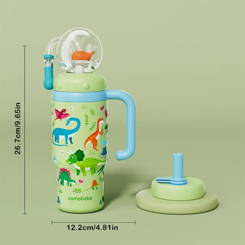 【COMOBEBE】24oz Stainless Steel Whale Fountain Tumbler with Handle – Two Lids, Spill-Proof, Dishwasher Safe, Cute & Perfect for Kids, Teens, and Adults 7