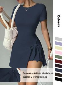 Vestido casual de mujer para yoga, running y pilates al aire libre; ideal para el trabajo, citas y la playa; esencial para uso diario; elástico, sexy y cómodo; manga corta, espalda descubierta
