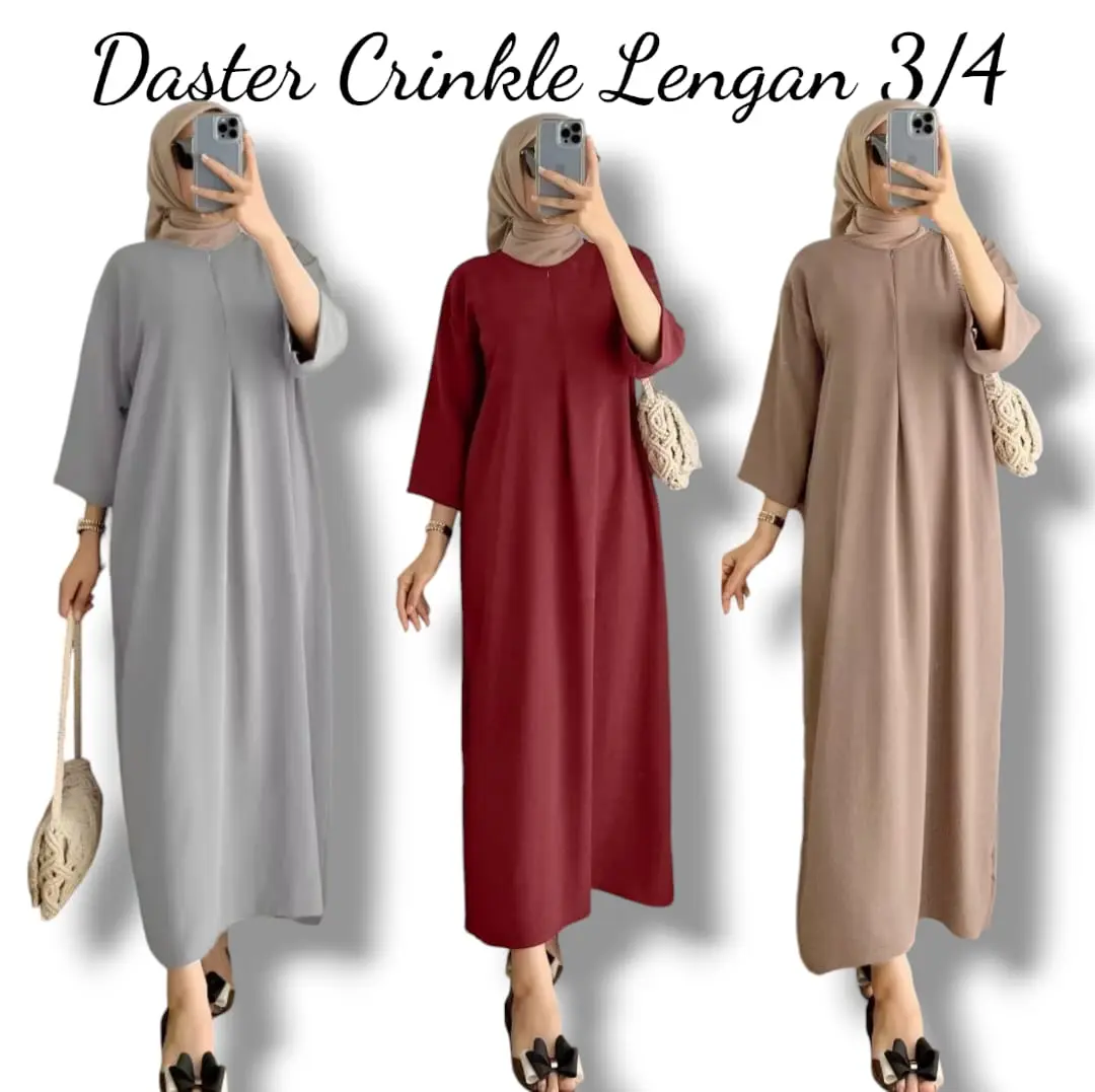 Paket Murah 3Pcs Daster Crinkle Lengan 3/4 Muslim Kantong Airflow Gamis