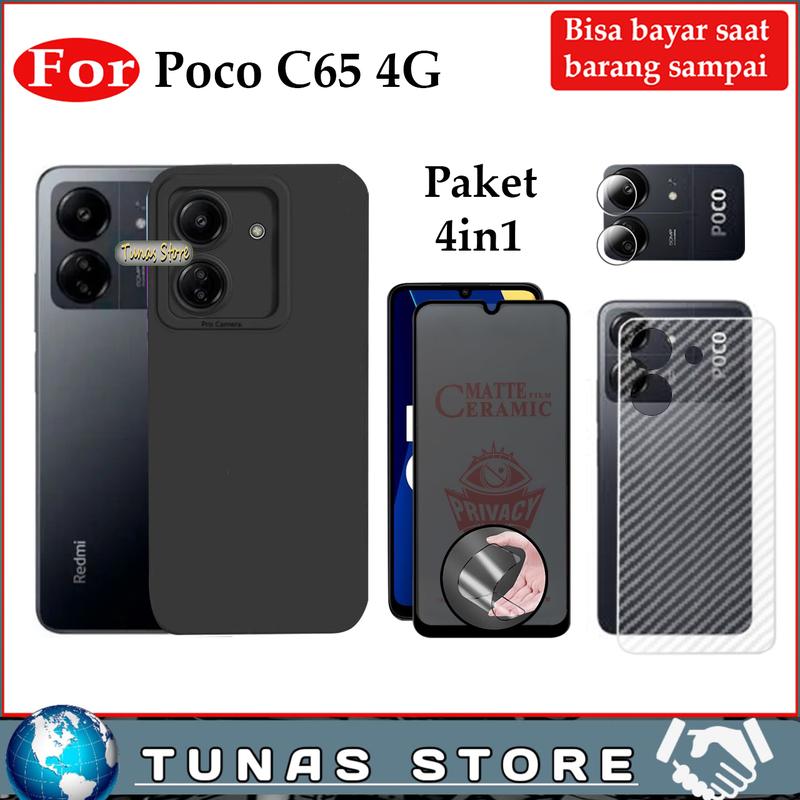 Product Introduction of Paket 4 In 1 Softcase POCO C65 4G Casing Antigores Layar anti spy GarSkin Tempered Camera 0