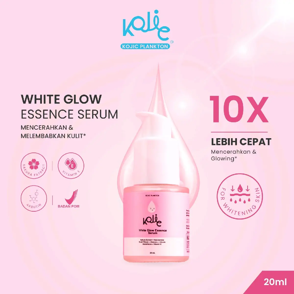 [PINK] WHITE GLOW ESSENCE SERUM 20 ML untuk Wajah Kusam