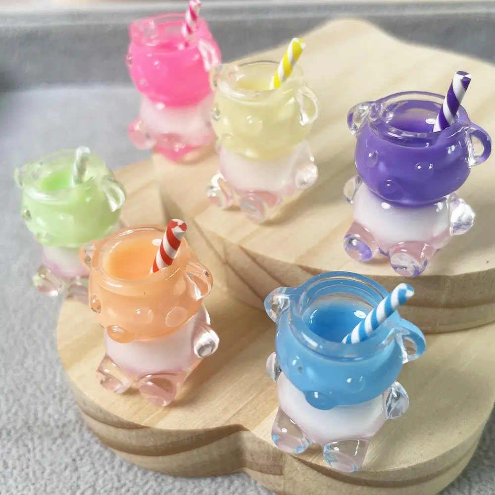 Bear milk tea cup DIY silicone acrylic key chain pendant accessories girl heart bag hanging gifts wholesale