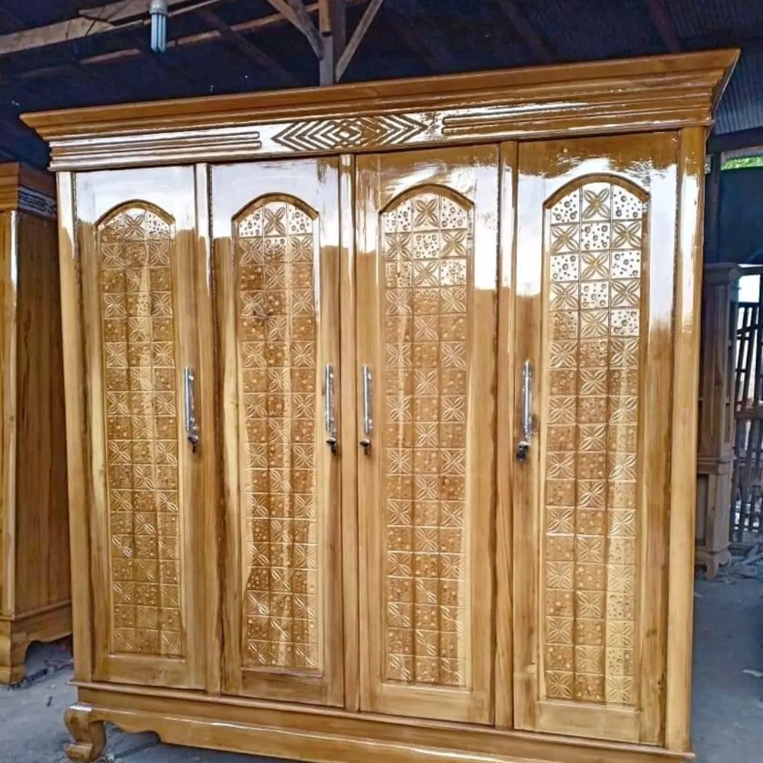 Lemari Pakaian Model Pintu Buka Tutup 4 Full Kayu Jati Kuat