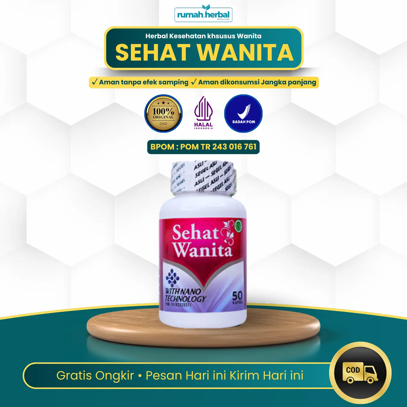 SEHAT WANITA Kapsul - Herbal Kesehatan Wanita isi 50 Kapsul dan 100 Kapsul Membantu memelihara kesehatan kewanitaan - Terdaftar BPOM Halal MUI