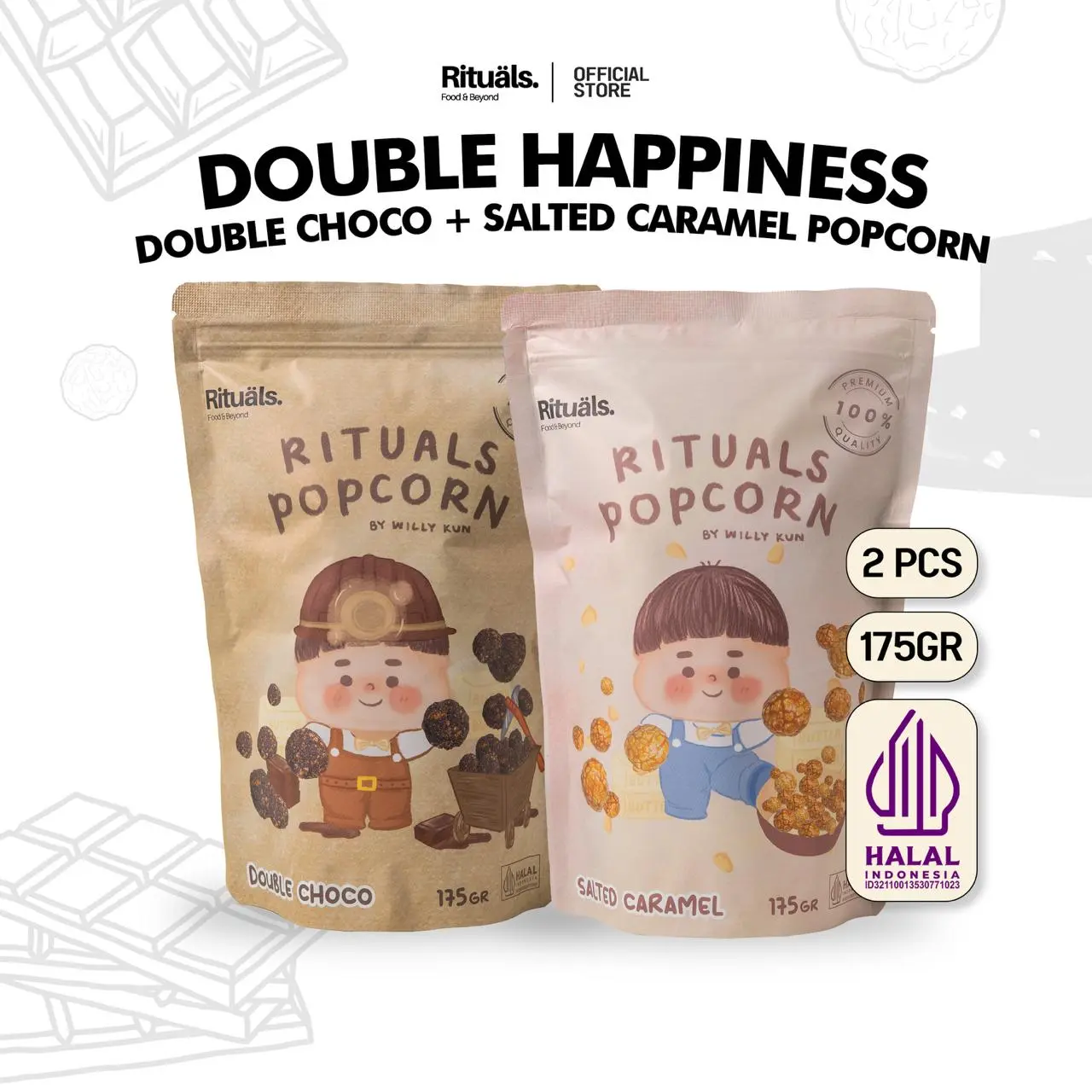 [Double Happiness 2 Bungkus] 1 Salted Caramel Popcorn + 1 Double Choco Popcorn by Rituals Food