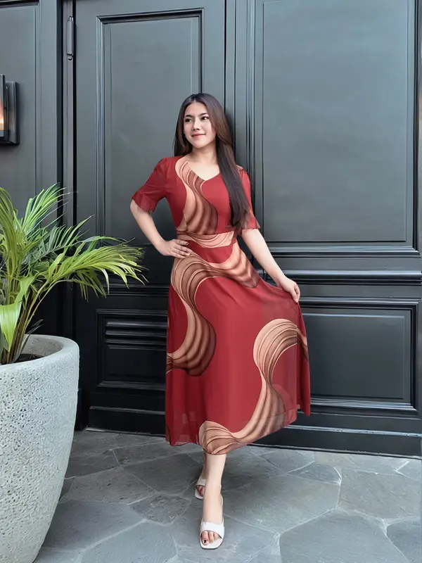 gaun sifon Korea baru mode gaun ukuran besar/Dress panjang/Dress korean style Casual Wanita Pendek Motif Baju Katun Polkadot 6