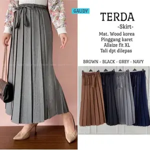 ROK PLISKET SEMI WOLL POLOS| ROK PLISKET SEMI WOL FORMAL | ROK PLISKET SEMI WOLL KERJA Karet Panjang Wanita Rempel Bawahan Cewek