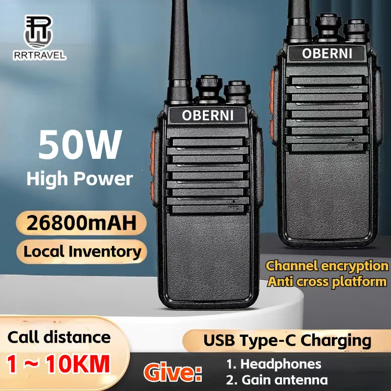 Walkie Talkie 10KM Channel 16 UHF Hotel Site Outdoor 50W High Power【Free Headphones/Gain Antenna】