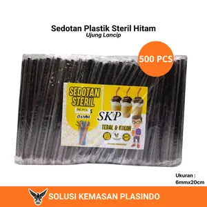500 PCS Sedotan Plastik Steril Higienis 6mm X 20cm Hitam Ujung Lancip Runcing / Sedotan  Es Teh Solo
