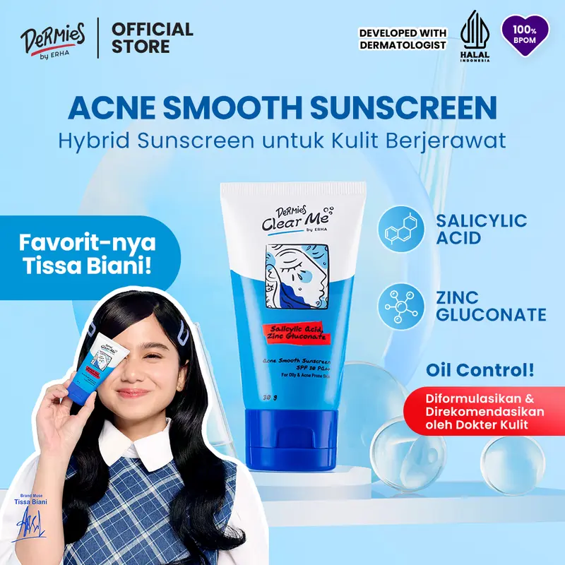 DERMIES Clear Me Acne Smooth Sunscreen SPF 30 PA++ 30g - Sunscreen Wajah Berjerawat 0