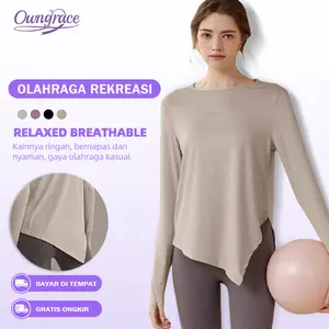 Owngrace Baju Olahraga Wanita Kaos olahraga Atasan Badminton Lengan Panjang Long Lari Yoga Oversize