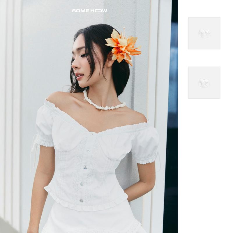   Giá Live Độc Quyền  Áo Nữ Off Shoulder Lacey Impress Chất Vải Cotton Thêu Họa Tiết Si Xịn Thoải Mái WKI079 SOMEHOW 