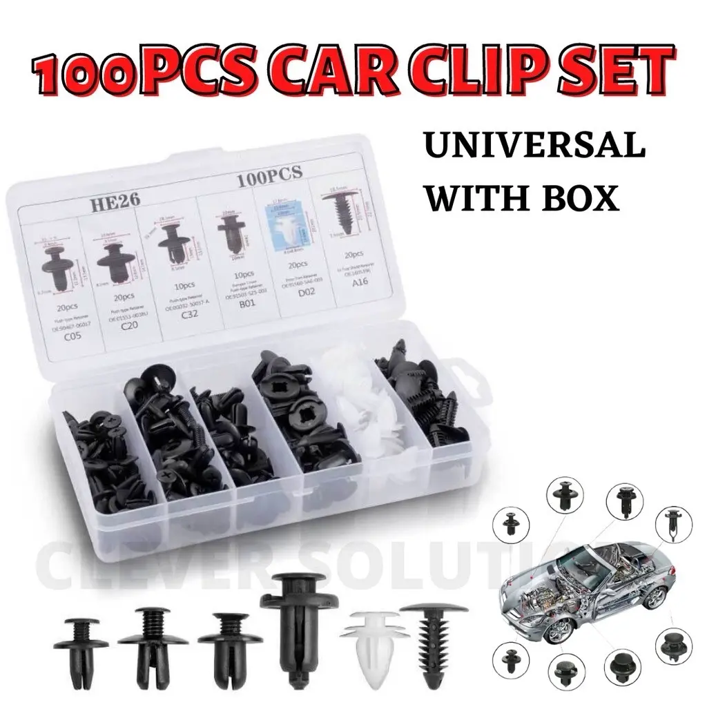 100pcs Set Car Clip Bumper Clip Push Pin Door Panel Klip Kereta Klip Bumper Universal Accessories