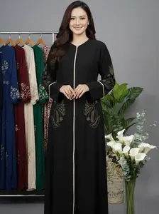 DS - Abaya Muslim Wanita Aksen Manik Manik Cantik Bahan Sabrina Premium Anggun Nyaman Di Pakai