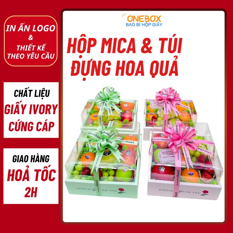  Combo Hộp Giấy Mica Hình Vuông 27x27x10cm Đựng Hoa Quả Trái Cây Làm Quà Biếu Tặng Kèm Túi Đựng Có Quai Xách Tiện Lợi 