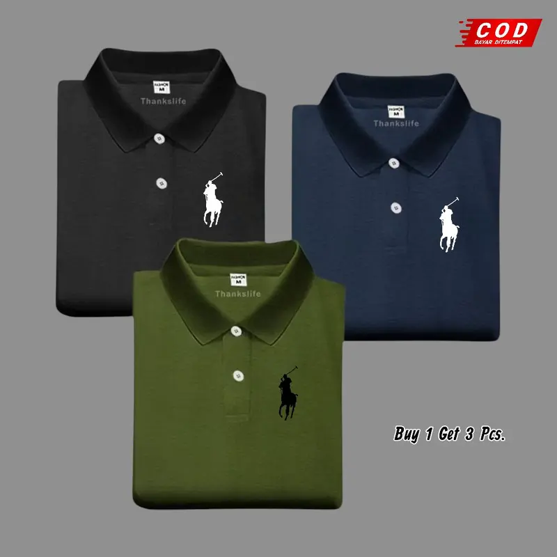 Paket 3 Pcs Kaos Polo Shirt Kerah Polos / Kaos Polo Pria Lengan Pendek Premium Quality 7