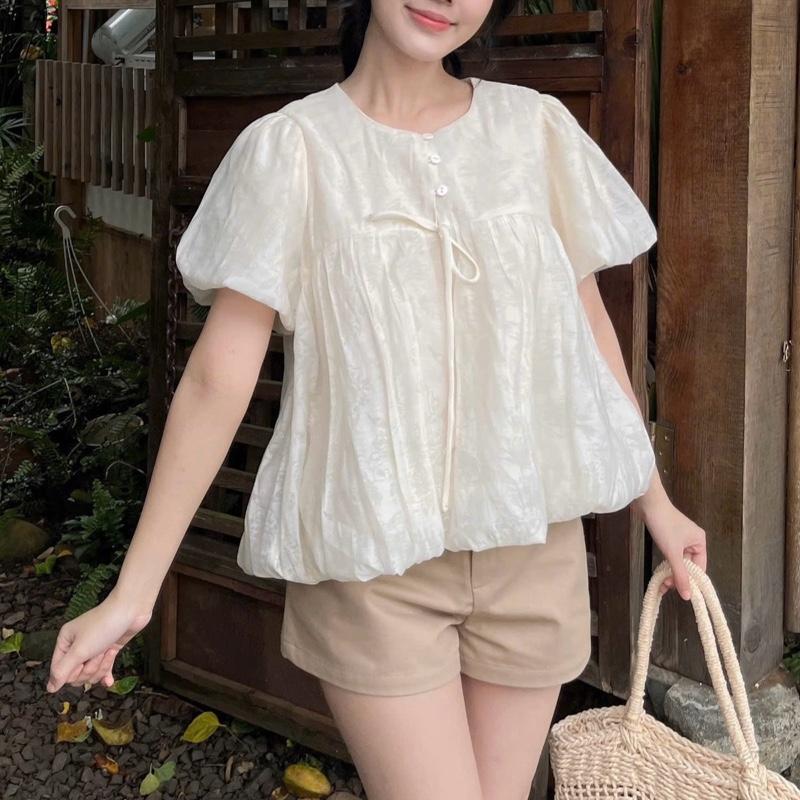  Áo Babydoll Dáng Bí Hoa Chìm Tay Bồng - Poppy Top 