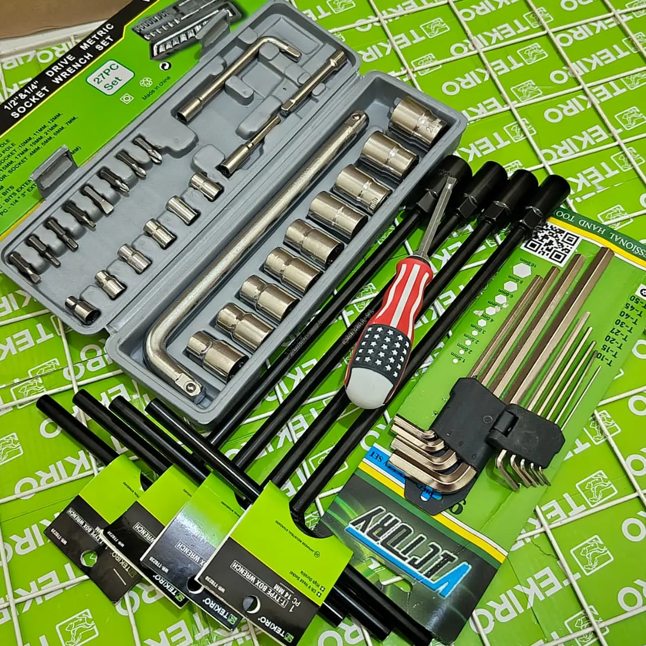 Promo !!! Kunci Sok Set Lengkap 27Pcs / Tekiro Kunci Sock T 8Mm 10Mm 12Mm 14Mm / Kunci L Hex Key 9Pcs Panjang Bisa Cod Kunci Full Set Lengkap Torsi
