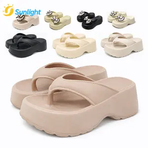 Sunlight - Sandal Jepit Wanita Model Baru 2025 – Platform Tebal 5cm & 8cm, Bahan EVA Lembut, Nyaman, Anti-Slip, Hiasan Pita 526M-A