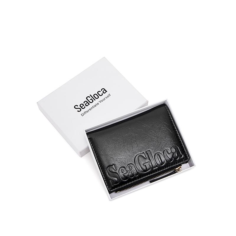  Ví ngắn gập đôi cao cấp thời trang mới SeaGloca kèm hộp đựng ví đựng thẻ quà tặng Giáng Sinh cho phụ nữ số.2401 Khóa kéo Da PU Đen Xanh Lá Tím Bạc Trắng 
