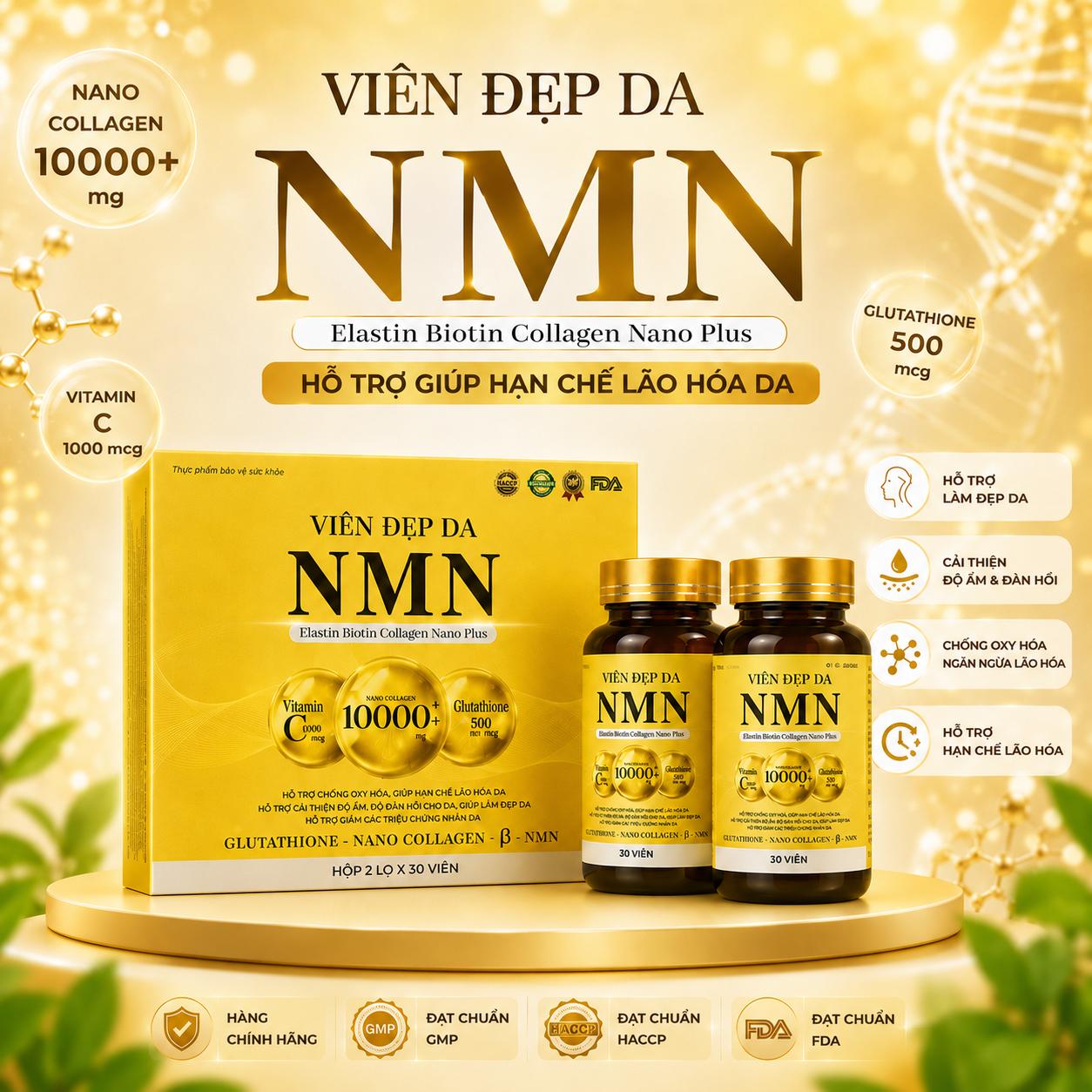 Combo 3 hộp-TPBVSK Viên đẹp da NMN Elastin Biotin Collagen nano Plus -hỗ trợ làm đẹp da chăm sóc từ gốc -hộp 60 viên(MP25c)