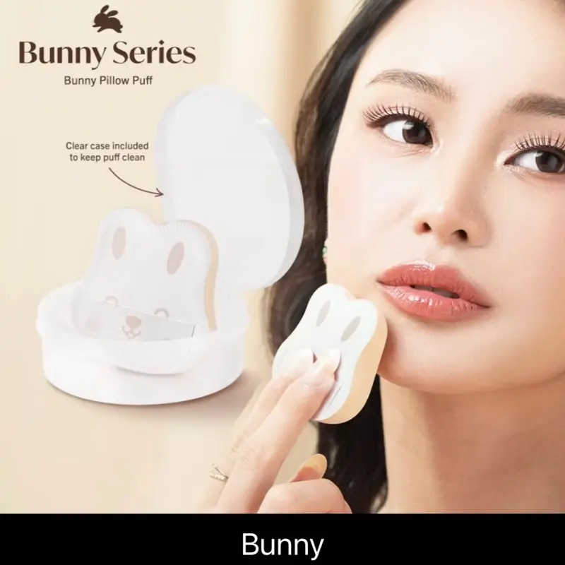 Masami Bunny Series Pillow Puff Teardrop Triangle dengan Kotak Jernih untuk Kebersihan