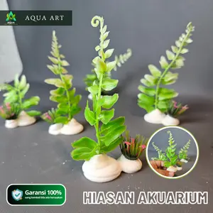 Hiasan Akuarium Ornaamen Aquascape 1 Tangkai daun + Bunga kecil plastik