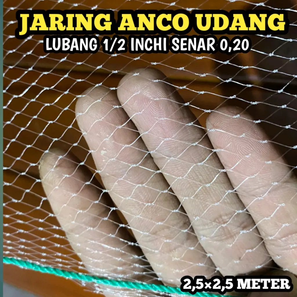 Branjang udang / Jaring anco udang dan ikan kecil lubang 1/2 inchi senar 0,20 ukuran 2,5×2,5 meter jaring tangkul ikan