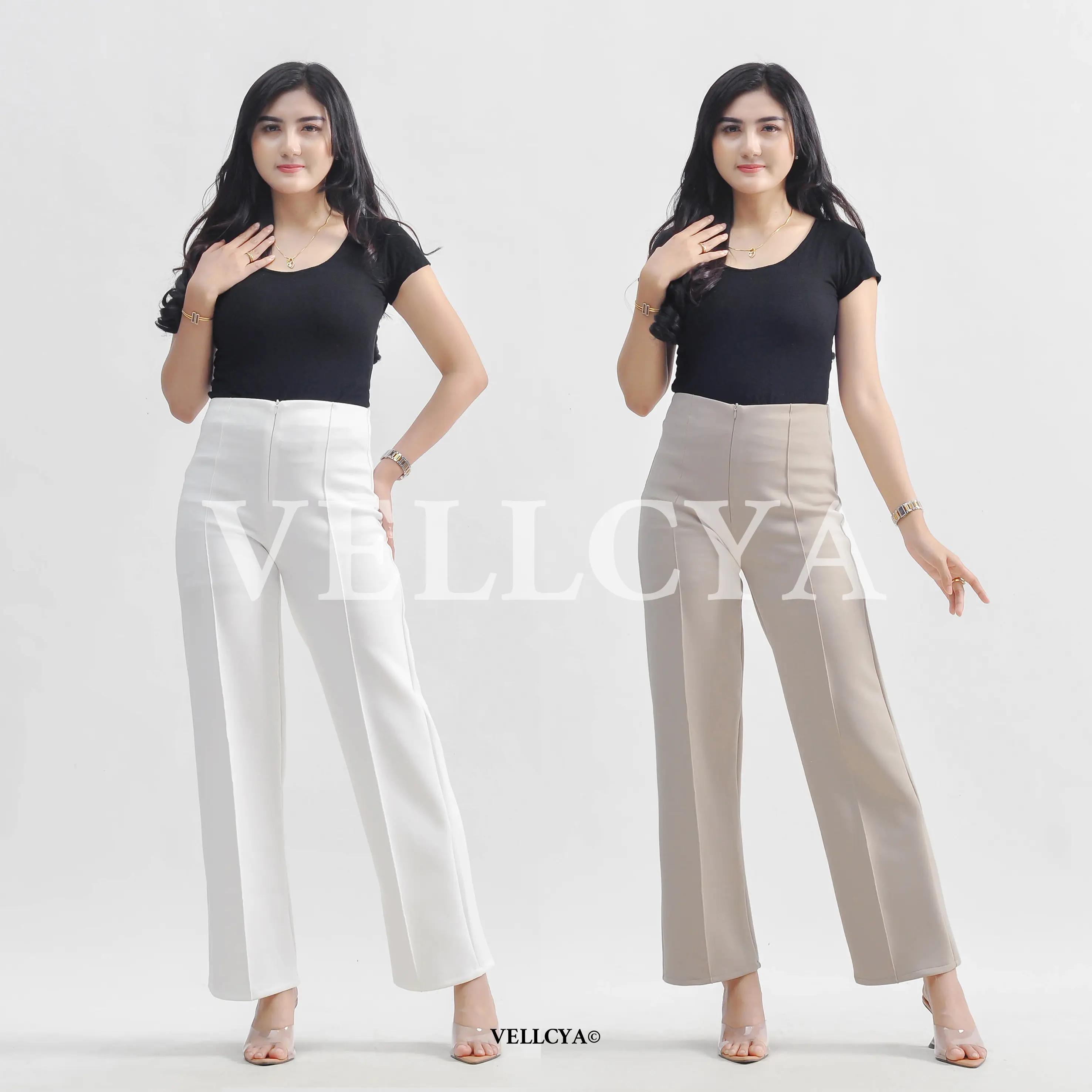Vellcya - Celana Kulot Scuba Premium - Kulot Scuba Wanita Irene Highwaist - Celana Bawahan Formal