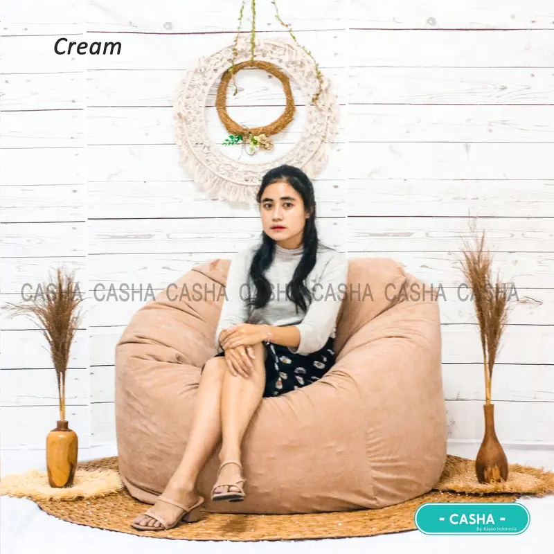 CASHA Bean Bag Round Suede Plus Isi - Size Large Asli Cafe 2