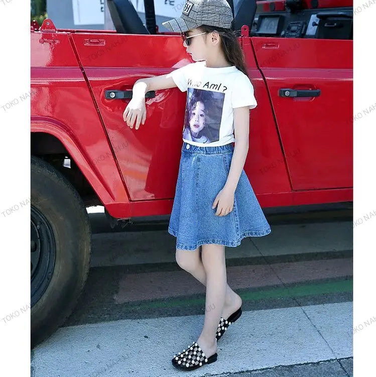 2024 Girls Denim Skirt Summer Shorts Skirt Fashion Kids 4-12 tahun Rok kancing Anak rok korea 0
