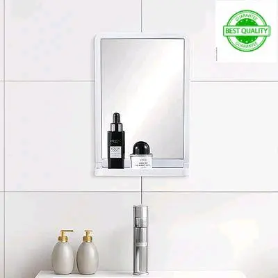 Cermin Kaca Atas Wastafel Toilet Dengan Ambalan Tempat Sabun 20x30x8.7 Cm - Putih ( BEST QUALITY )