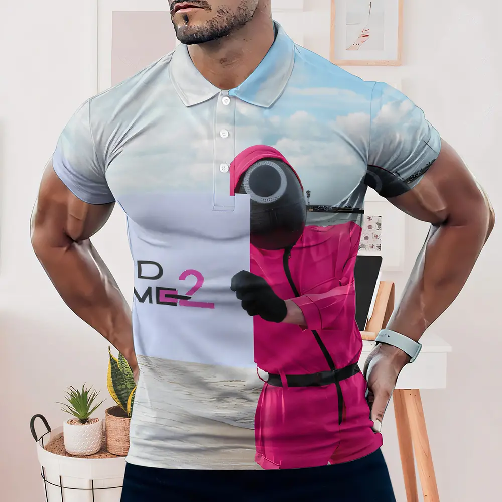 Squid Game 2025 Summer European and American New Men's Short sleeved Trendy Casual Polo Shirt Men's Polo Shirt