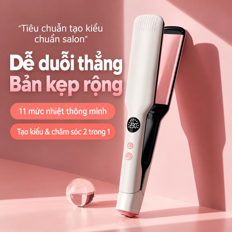 KẸP DUỖI TÓC ĐIỆN PHỦ KERATIN BẢN RỘNG – HỖ TRỢ DUỖI THẲNG, TẠO KIỂU TÓC SUÔN MƯỢT TẠI NHÀ