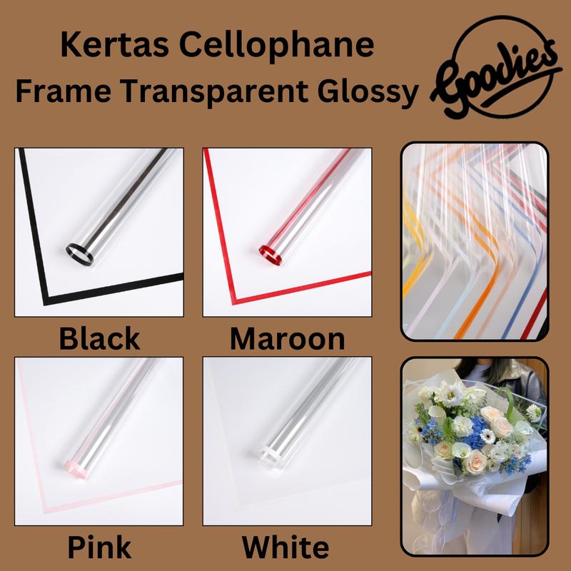*5 LEMBAR* Kertas Cellophane Bucket Bunga [Frame Transparent Glossy] Flower Wrapping Paper Celophane / Krtas Buket Bening Chellophane Hologram untuk Bouquet Snack Uang Wisuda 0