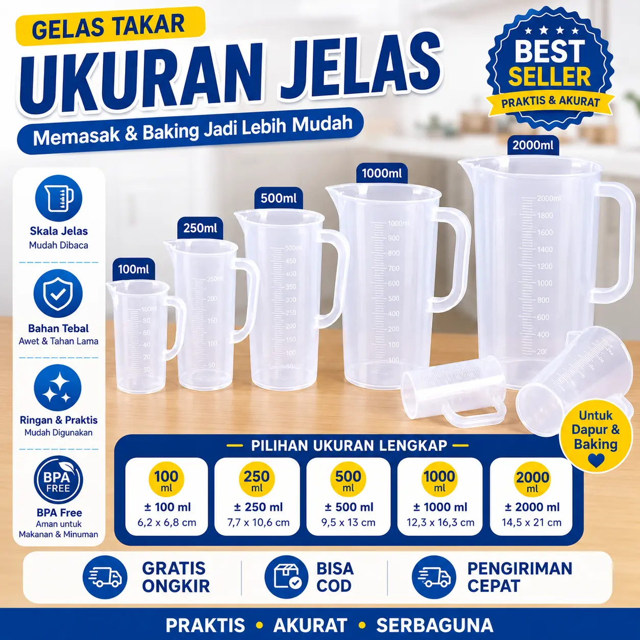 Gelas Takar Plastik Transparan / Gelas Ukur Air / Wadah Takaran Multifungsi Food Grade | PB-86