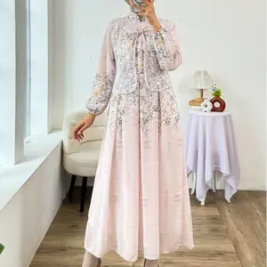 GLAMO.id - Dress Midi Wanita Terbaru Motif Bunga / Gamis Busui Ceruty Pastel 01
