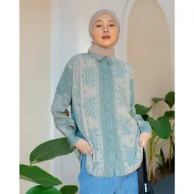 KEMEJA ETNIK KATUN CAMELIA ELEGAN KANCING TUTUP SHIRT PREMIUM LONG SHIRT B641 Fit Motif Panjang Tangan Panjang Tangan