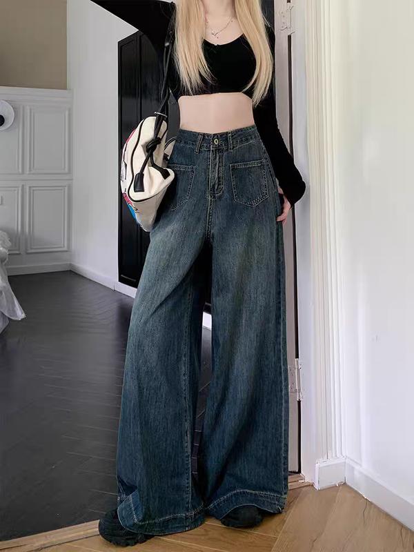 COD LULU Biru Retro High Waist Kuolt Celana Jeans Panjang Wanita 3