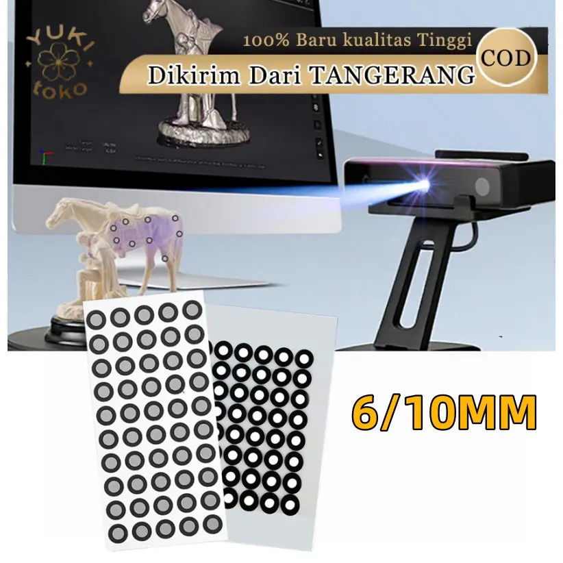 Stiker Marker 3D Scanner Reflective Dot 6mm 10mm Presisi Tinggi Aksesoris Metrologi 56pcs Kuat