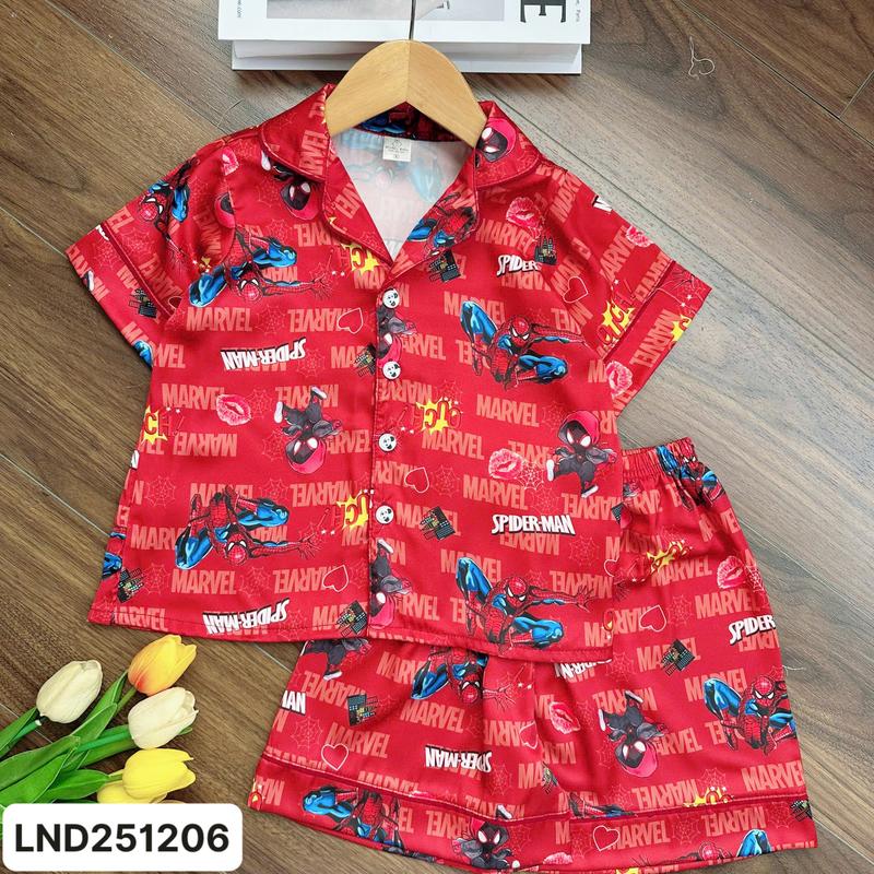 LND251206 Bộ lụa đùi pijama tay ngắn quần ngắn cho bé gái 12kg-42kg cài nút phối viền