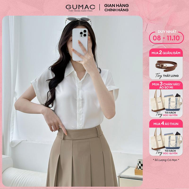 [MUA 3 TẶNG TÚI XÁCH] Áo sơ mi tay liền form suông có nẹp che nút chất liệu lụa ngọc trai thời trang GUMAC AE04036 Nữ Women Top Shirt Hồng