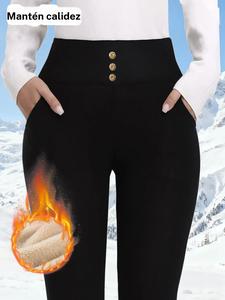Leggings de cintura alta con forro de vellón para mujer, pantalones de yoga gruesos y cálidos con bolsillos, pantalones de invierno cómodos y elásticos, moda casual