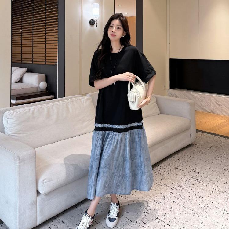 Váy Đầm Quảng Châu Màu Đen Chân Váy Xanh Nước Biển Loang Cá Tính Trẻ Trung T666