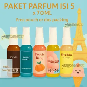 ISI 5PCS Parfum Spray 70ML ( Free POUCH ) Aroma Mix Pria Wanita Unisex