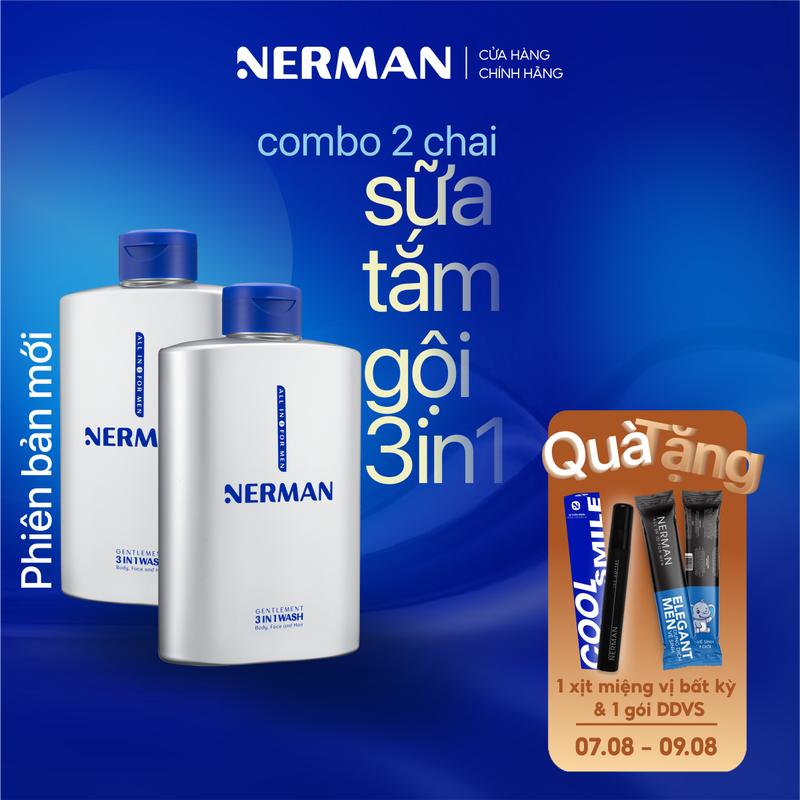 [Mua 2 tặng 2] Sữa tắm gội cho nam Nerman hương nước hoa Gentleman 3 in 1 350ml [tặng 1 xịt miệng vị bất kỳ & 1 gói DDVS]