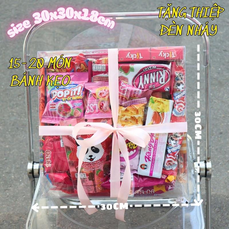 Hộp quà trong suốt đựng bánh kẹo làm sẵn màu hồng - set bánh kẹo màu hồng 3 size - quà tặng cho nữ - quà tặng đồng nghiệp - quà tặng sinh nhật, lễ, tết