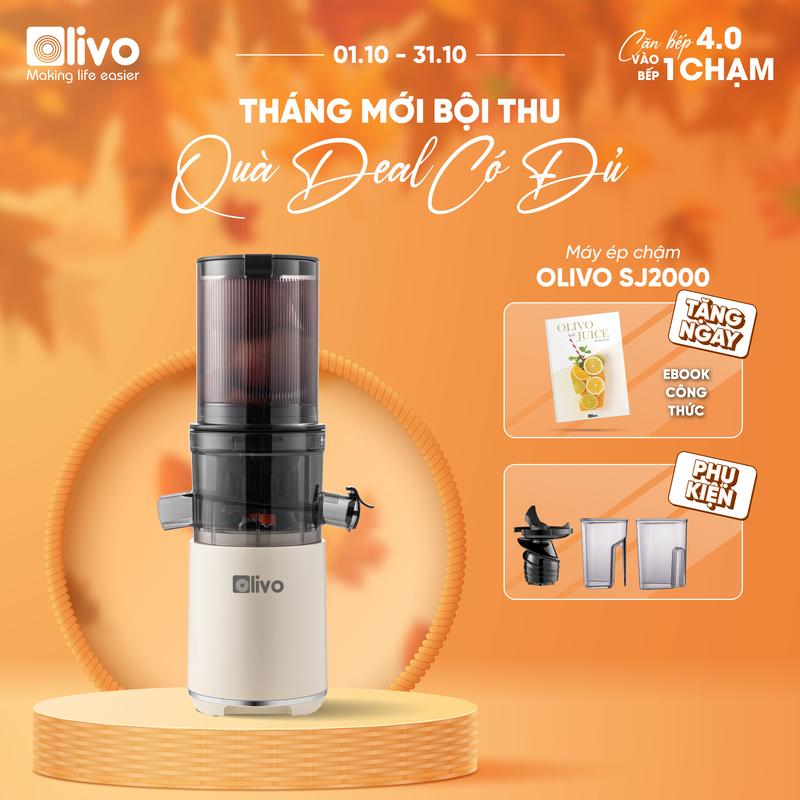 Máy Ép Chậm OLIVO SJ2000 - Khoang Tiếp Lớn, Củ Ép Kết Hợp Lưỡi Cắt Thông Minh - Dễ Dàng Ép Lẫn Trái Cây Rau Củ - Thiết Kế Sang Trọng