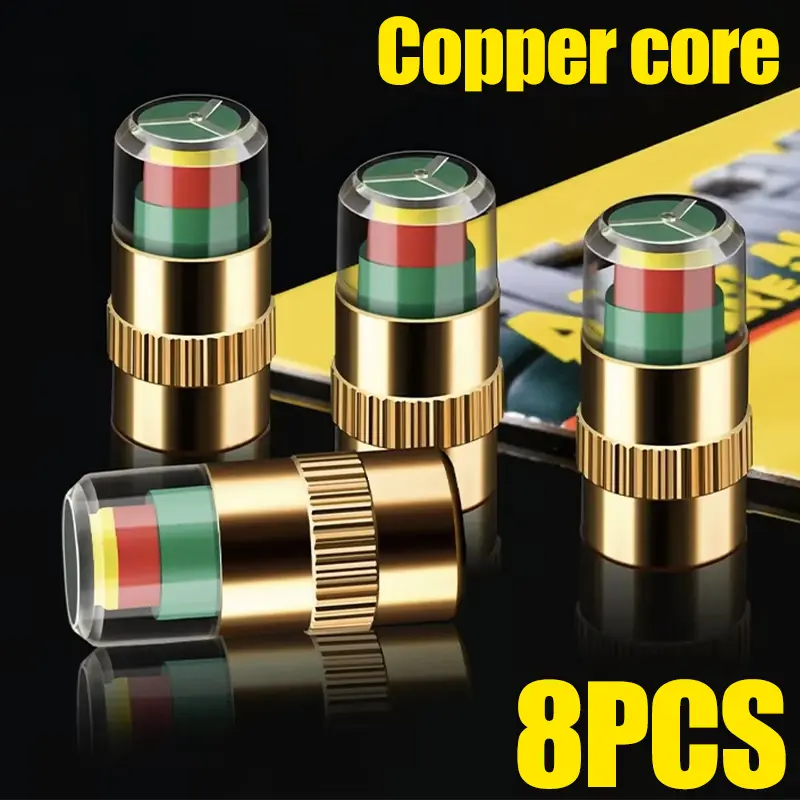 Cảm biến nắp van giám sát áp suất lốp ô tô, 4 / 8 CÁI, Đồng hồ đo áp suất lốp tự động 3 màu, Chỉ báo, Phát hiện van bên ngoài, Phụ kiện ô tô