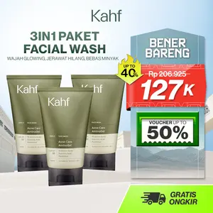 [AFFILIATOR CHOICE : KAHF BUNDLE 3IN1 PAKET FACIAL WASH] Triple Pack Face Wash 100 ml - Sabun Cuci Muka Pria Brightening, Acne, Oily, Comedo, Sensitive Skin - Wajah Glowing, Jerawat Hilang, Bebas Minyak
